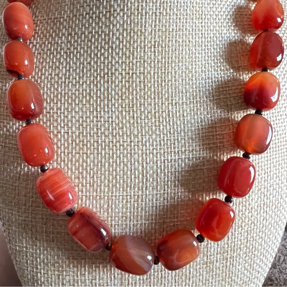 Vintage Lucas Lameth CN 925 Red Orange Agate Stone Bead Necklace 17” +3” Ext 20” - Picture 7 of 11